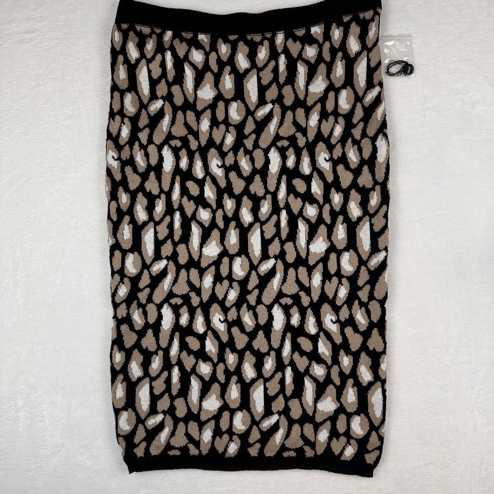 Bongo Leopard Animal Print Knit Pencil Midi Skirt Size M Cotton Rayon